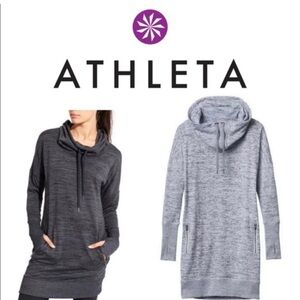 Athleta Sport Tunic Cowl Neck Heather Gray Sweatshirt Dress Size XXS